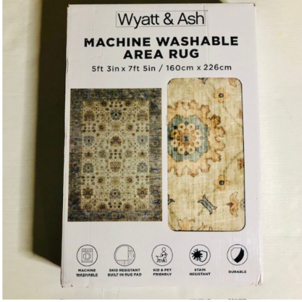 Wyatt & Ash Washable Area Rug,5 ft. 3 in. x 7 ft. 5 in. - Picture 2 of 4